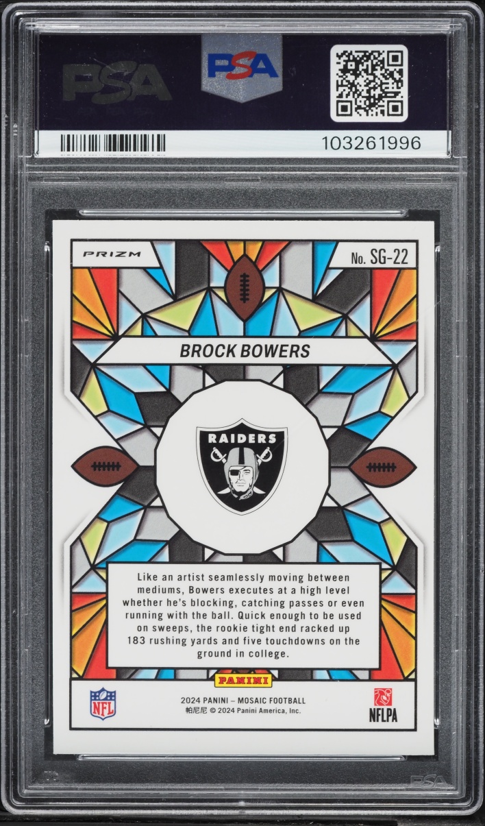 2024 Panini Mosaic Stained Glass Brock Bowers ROOKIE #SG-22 PSA 9 MINT