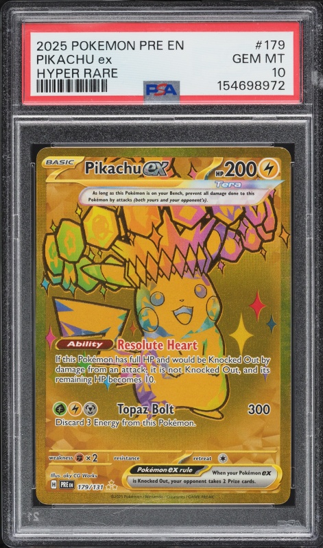 2025 Pokemon Scarlet & Violet Prismatic Evolutions Gold Rare Pikachu ex #179 PSA 10 GEM MINT