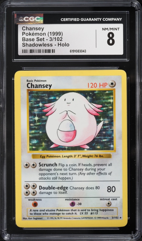 1999 Pokemon Base Set Shadowless Holo Chansey #3 CGC 8 NM-MT