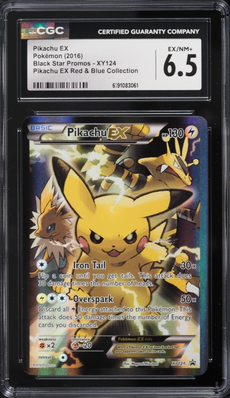 2016 Pokemon XY Black Star Promo Red & Blue Collection Full Art Pikachu EX #XY124 CGC 6.5 EXMT+