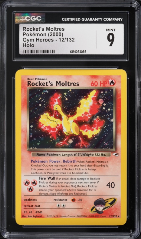 2000 Pokemon Gym Heroes Holo Rocket's Moltres #12 SGC 9 MINT on