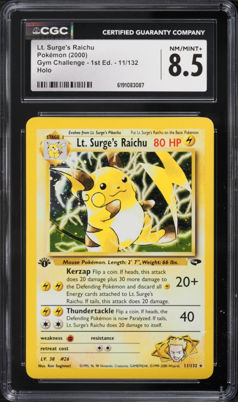 2001 Pokemon Japanese VS 1st Edition Lt. Surge's Raichu #53 PSA 10