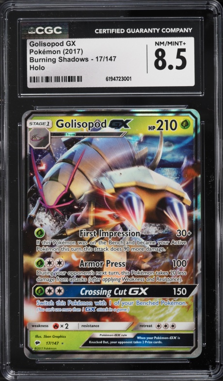 2017 Pokemon Sun & Moon Burning Shadows Holo Golisopod GX #17 CGC 8.5 NM-MT+