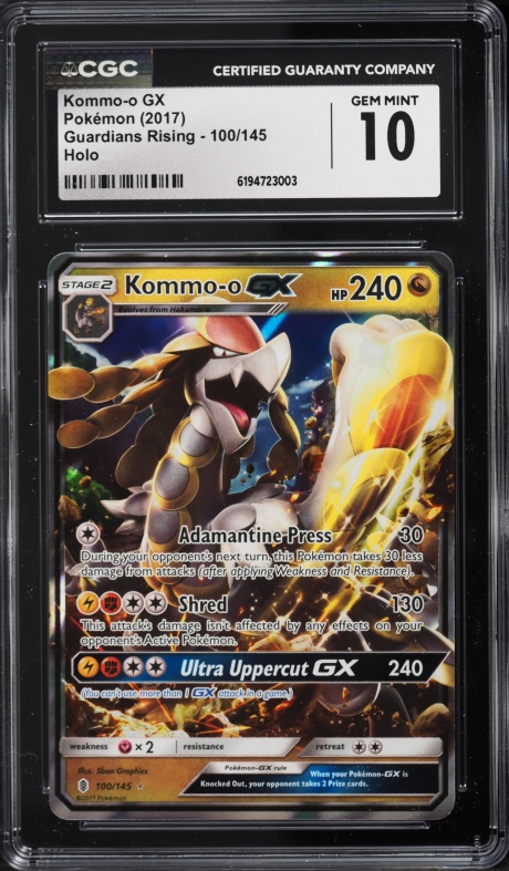 2017 Pokemon Sun & Moon Guardians Rising Holo Kommo-o GX #100 CGC 10 GEM MINT