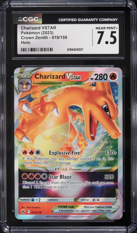 2023 Pokemon Sword & Shield Crown Zenith Holo Charizard VSTAR #19 CGC 7.5 NRMT+