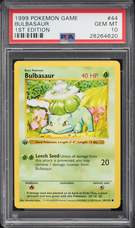 ポケモンカードゲーム PSA9 Bulbasaur Shadowless 1999 Pokemon 1999 Pokemon Base Set Shadowless 1st Edition Bulbasaur #44 PSA 10