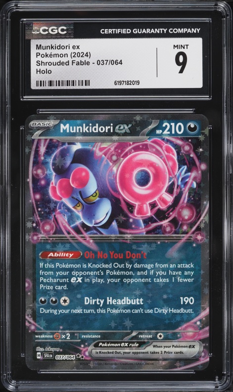 2024 Pokemon Scarlet & Violet Shrouded Fable Holo Munkidori Ex #37 CGC 9 MINT