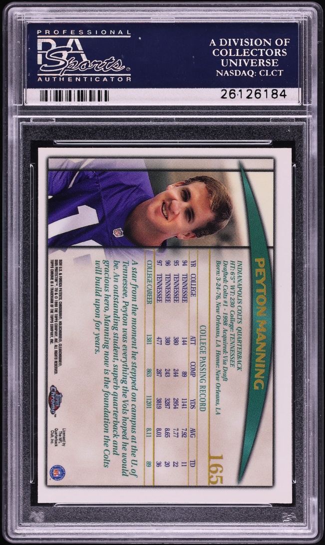 1998 Topps Chrome Peyton Manning ROOKIE #165 PSA 10 GEM MINT