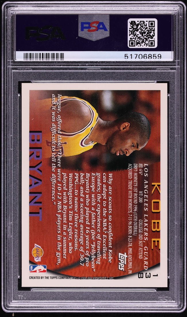 1996 Topps Basketball Kobe Bryant ROOKIE #138 PSA 10 GEM MINT