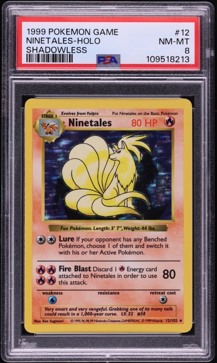 1999 Pokemon Base Set Shadowless Holo Ninetales #12 PSA 8 NM-MT