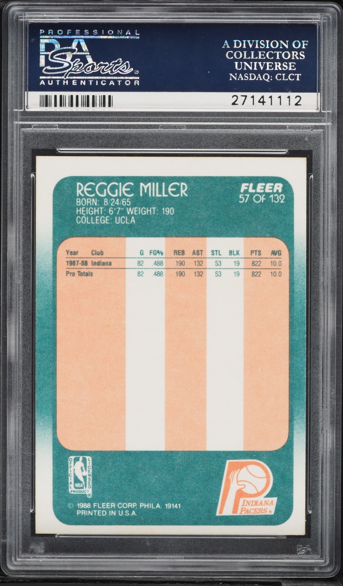 1988 Fleer Basketball Reggie Miller ROOKIE #57 PSA 8 NM-MT