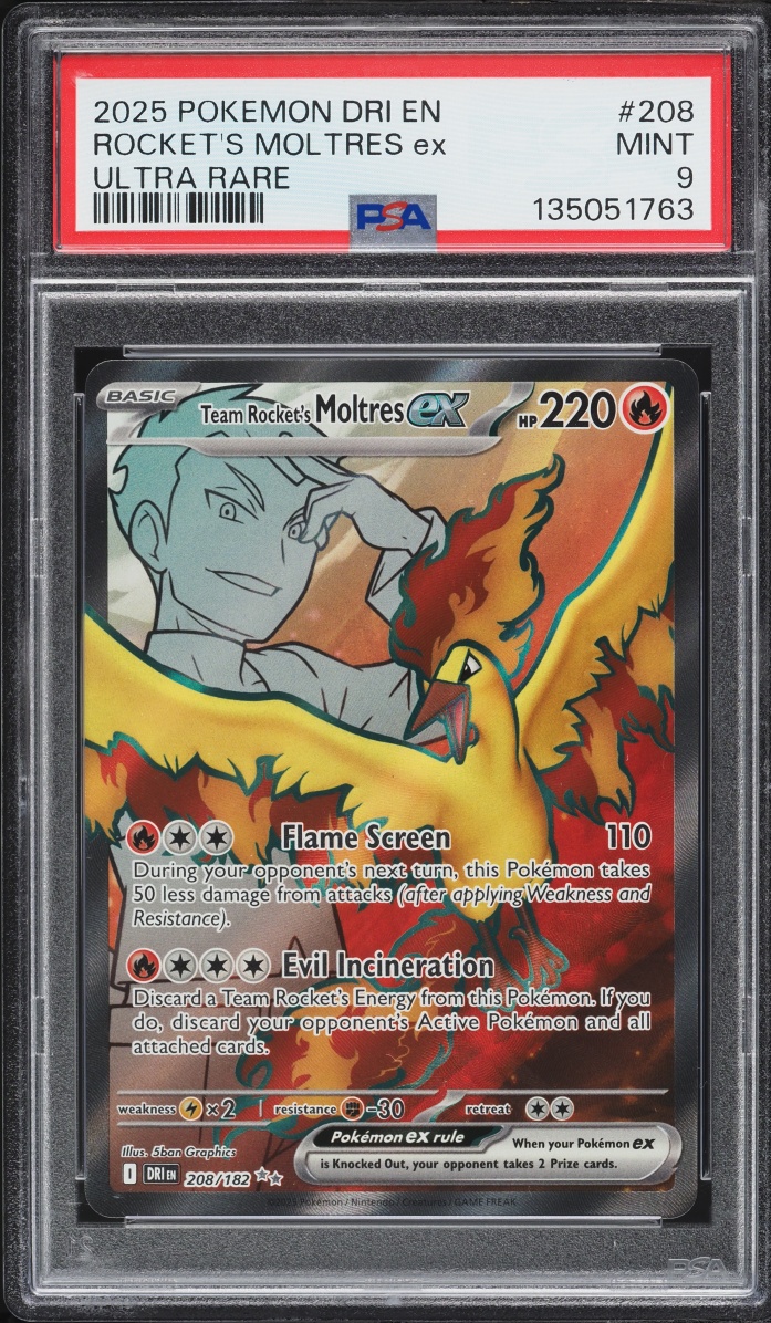 2025 Pokemon Scarlet & Violet Destined Rivals Full Art Team Rocket's Moltres Ex #208 PSA 9 MINT