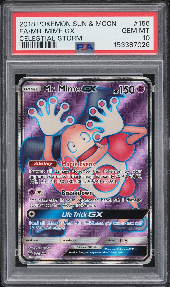 2018 Pokemon Sun & Moon Celestial Storm Full Art Mr. Mime GX #156 PSA 10 GEM MINT