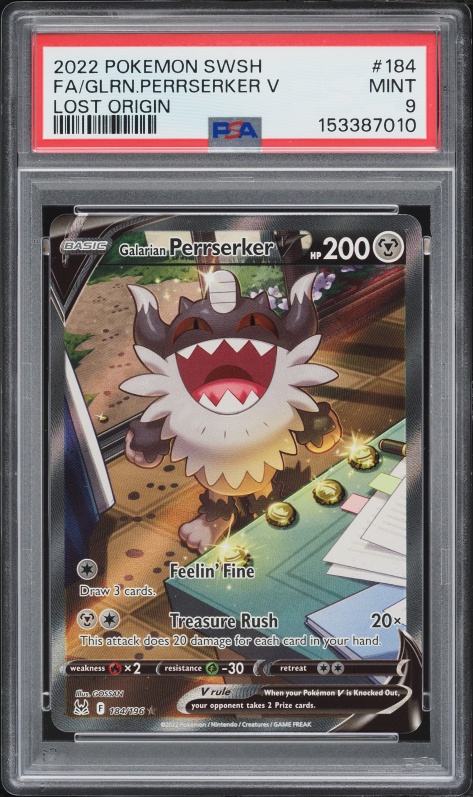 2022 Pokemon Sword & Shield Lost Origin Full Art Galarian Perrserker V #184 PSA 9 MINT