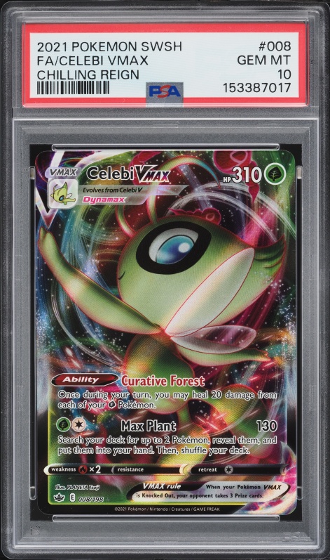 2021 Pokemon Sword & Shield Chilling Reign Full Art Celebi VMAX #8 PSA 10 GEM MINT