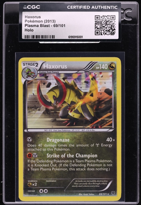 2013 Pokemon Black & White Plasma Blast Holo Haxorus #69 CGC AUTH