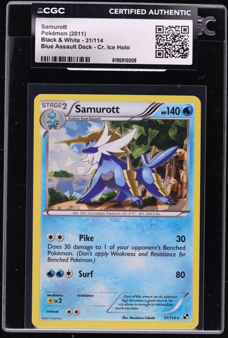 2011 Pokemon Black & White Blue Assault Deck Cr. Ice Holo Samurott #31 CGC AUTH