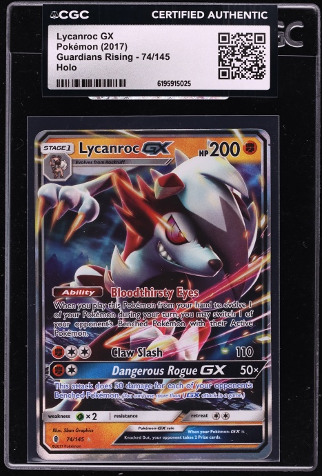 2017 Pokemon Sun & Moon Guardians Rising Lycanroc Gx #74 CGC AUTH