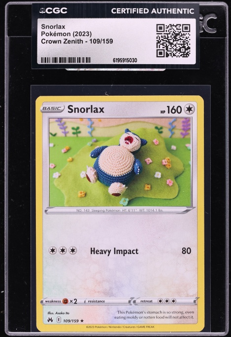 2023 Pokemon Sword & Shield Crown Zenith Snorlax #109 CGC AUTH