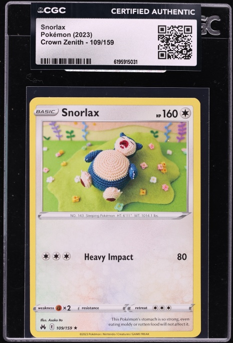 2023 Pokemon Sword & Shield Crown Zenith Snorlax #109 CGC AUTH