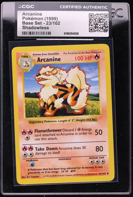 1999 Pokemon Base Set Shadowless Arcanine #23 CGC AUTH