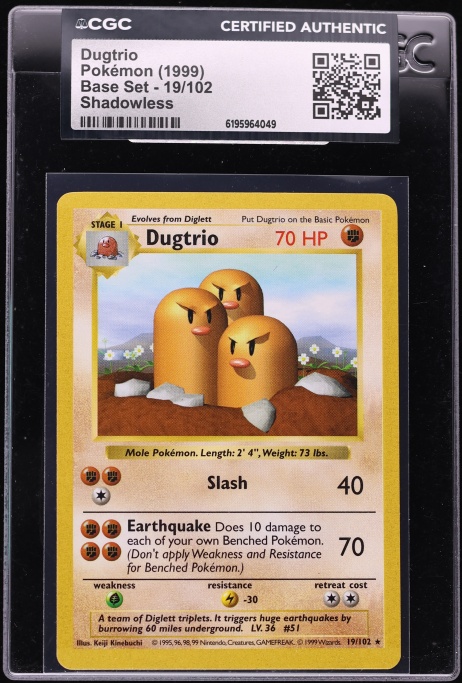 1999 Pokemon Base Set Shadowless Dugtrio #19 CGC AUTH