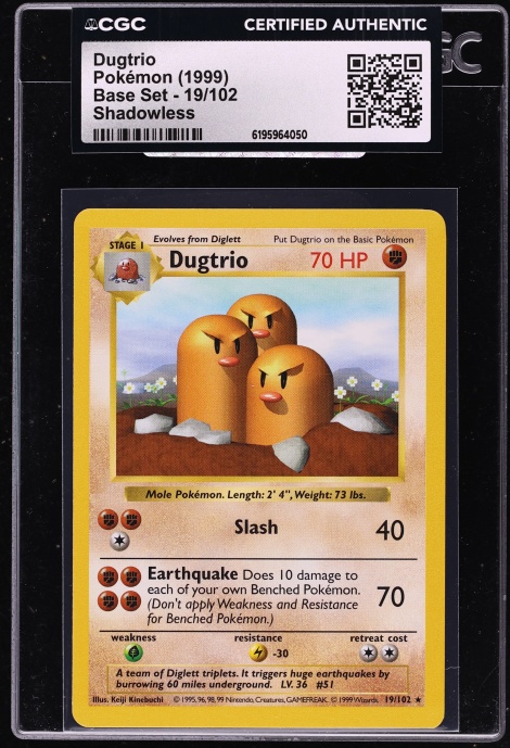 1999 Pokemon Base Set Shadowless Dugtrio #19 CGC AUTH