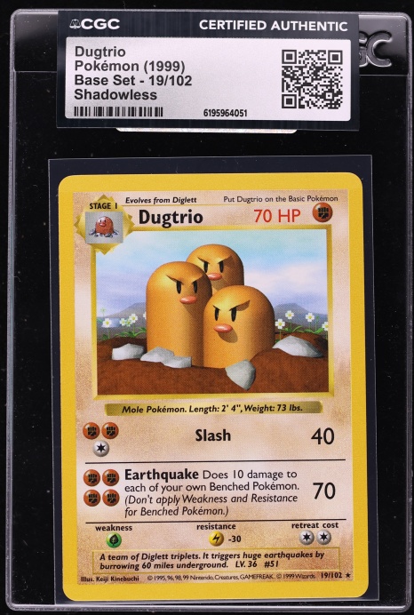 1999 Pokemon Base Set Shadowless Dugtrio #19 CGC AUTH