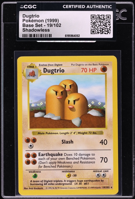 1999 Pokemon Base Set Shadowless Dugtrio #19 CGC AUTH