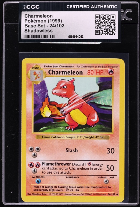 1999 Pokemon Base Set Shadowless Charmeleon #24 CGC AUTH