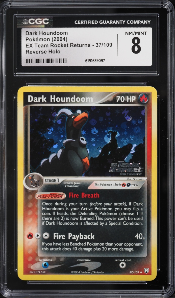 2004 Pokemon EX Team Rocket Returns Reverse Holo Dark Houndoom #37 CGC 8 NM-MT
