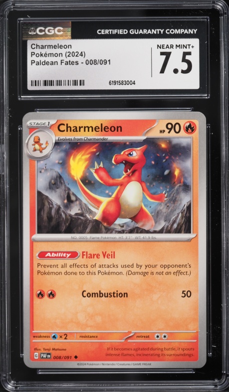 2024 Pokemon Scarlet & Violet Paldean Fates Charmeleon #8 CGC 7.5 NRMT+