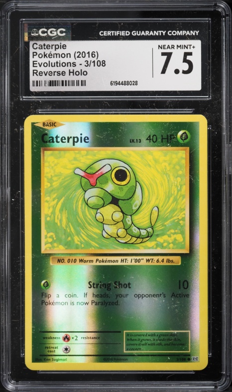 2016 Pokemon XY Evolutions Reverse Holo Caterpie #3 CGC 7.5 NRMT+