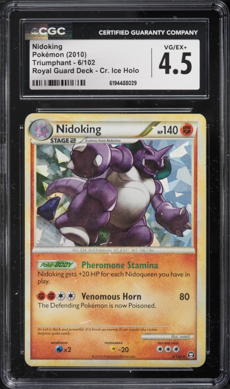 2010 Pokemon HGSS Triumphant Royal Guard Cracked Ice Holo Nidoking #6 CGC 4.5 VGEX+