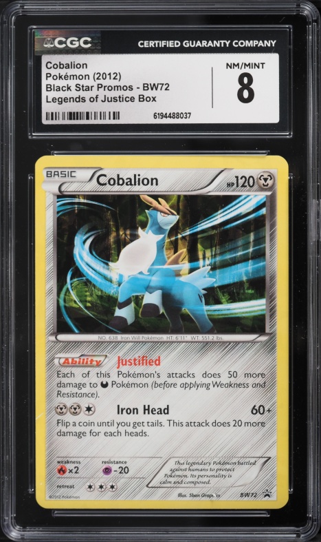 2012 Pokemon Black Star Promos Legends Of Justice Box Cobalion #BW72 CGC 8 NM-MT