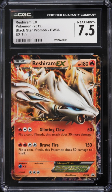 2012 Pokemon Black & White Black Star Promo EX Tin Reshiram EX #BW36 CGC 7.5 NRMT+