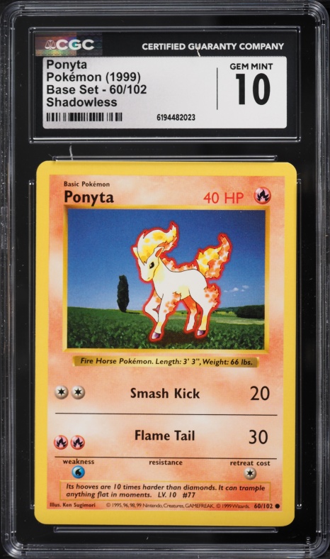 1999 Pokemon Base Set Shadowless Ponyta #60 CGC 10 GEM MINT