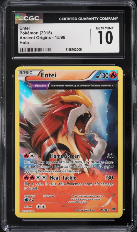 2015 Pokemon XY Ancient Origins Holo Entei #15 CGC 10 GEM MINT