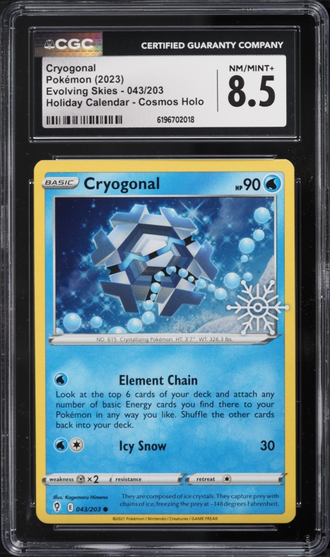 2023 Pokemon SWSH Evolving Skies Holiday Calendar Cosmos Holo Cryogonal #43 CGC 8.5 NM-MT+