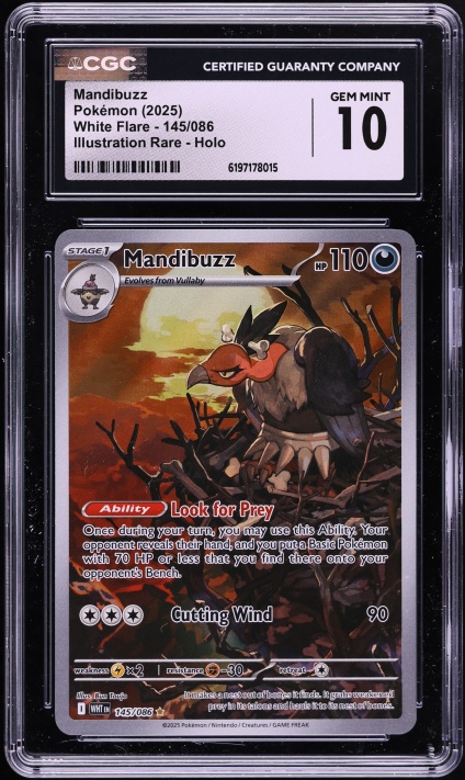 2025 Pokemon Scarlet & Violet White Flare IR Mandibuzz #145 CGC 10 GEM MINT
