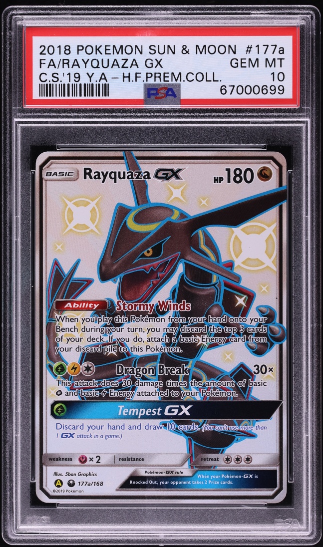 2018 Pokemon Sun & Moon Hidden Fates Premium Collection Shiny Rayquaza GX #177a PSA 10 GEM MINT