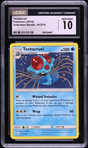 2019 Pokemon Sun & Moon Unbroken Bonds Tentacruel #41 CGC 10 GEM MINT