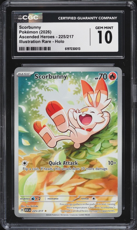 2026 Pokemon Mega Evolution Ascended Heroes IR Scorbunny #225 CGC 10 GEM MINT