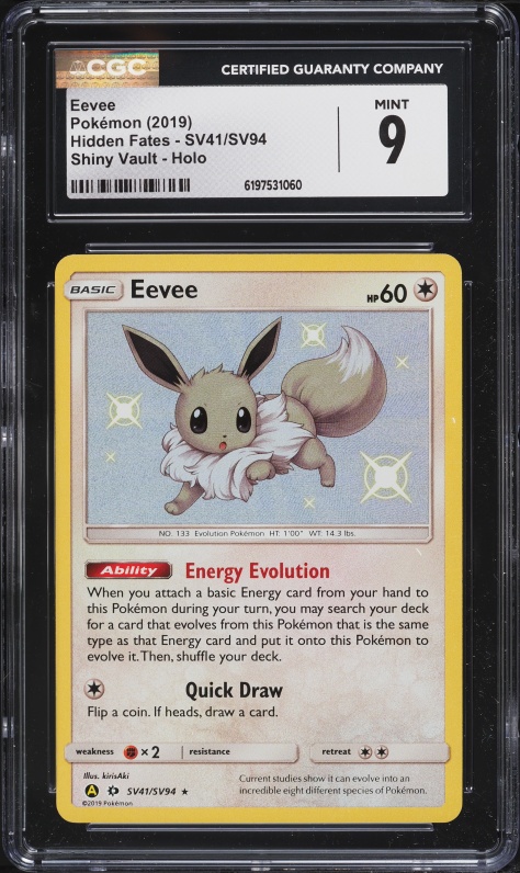 2019 Pokemon Sun & Moon Hidden Fates Shiny Rare Eevee #SV41 CGC 9 MINT
