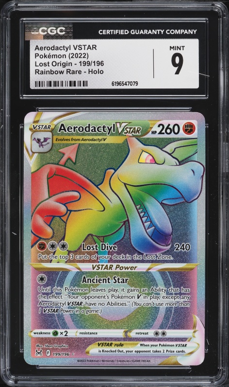 2022 Pokemon Sword & Shield Lost Origin Rainbow Rare Aerodactyl VSTAR #199 CGC 9 MINT