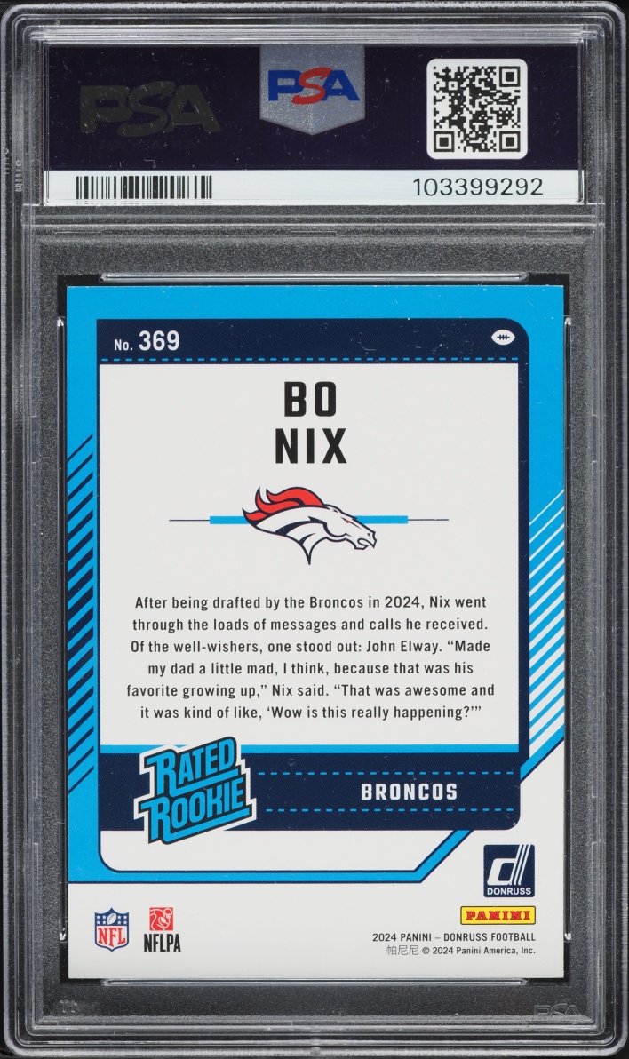 2024 Donruss Football Bo Nix ROOKIE #369 PSA 9 MINT
