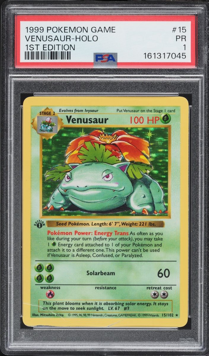 1999 Pokemon Base Set Shadowless 1st Edition Holo Venusaur #15 PSA 1 PR