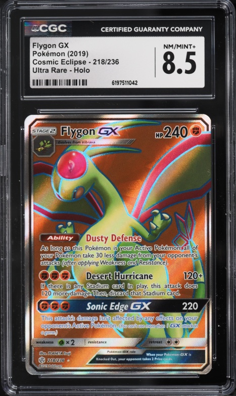 2019 Pokemon Sun & Moon Cosmic Eclipse Full Art Flygon GX #218 CGC 8.5 NM-MT+