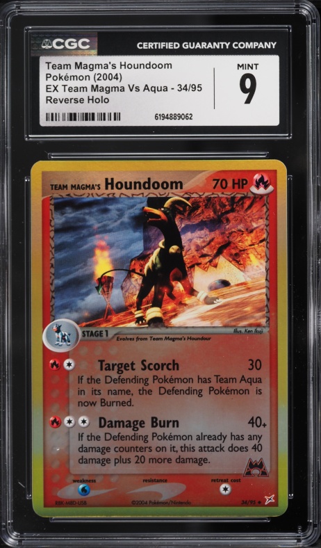 2004 Pokemon EX Team Magma VS Aqua Reverse Holo Team Magma's Houndoom #34 CGC 9 MINT
