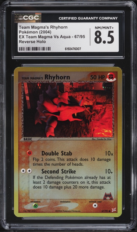 2004 Pokemon EX Team Magma Vs Aqua Reverse Holo Team Magma's Rhyhorn #67 CGC 8.5 NM-MT+